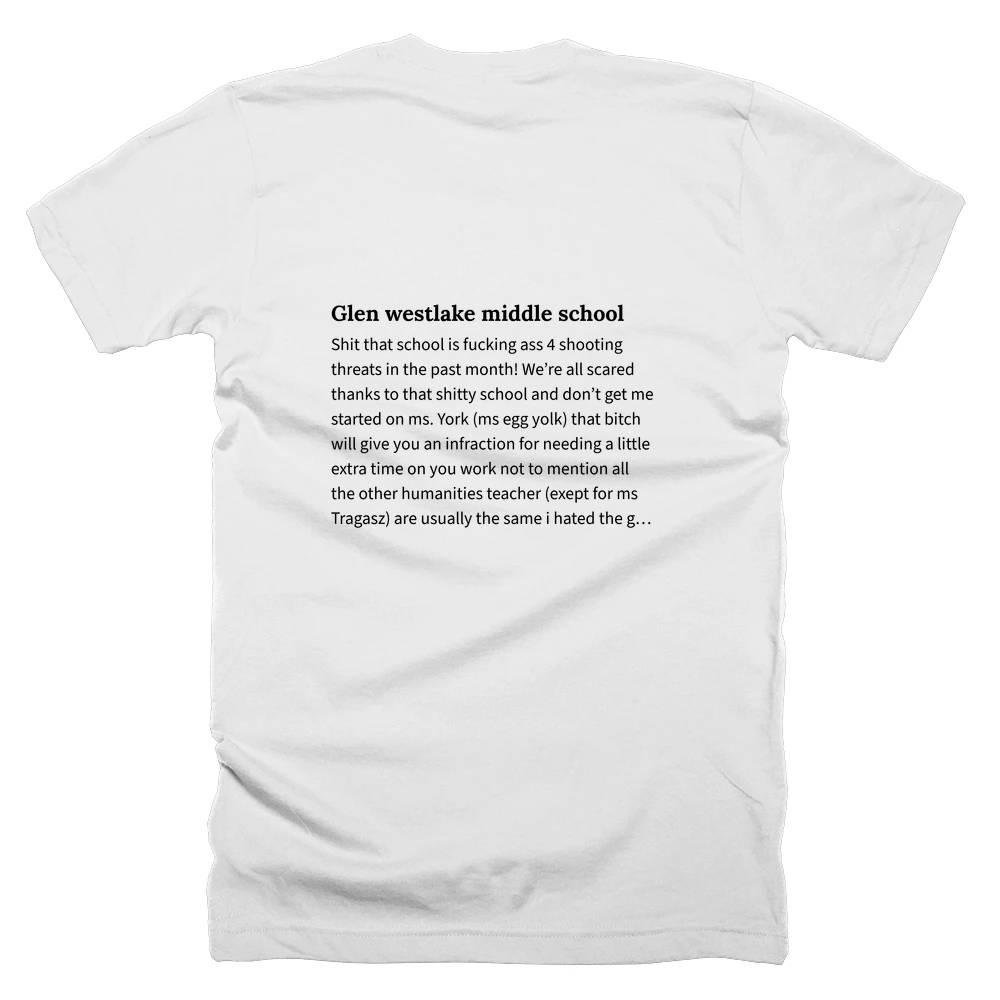 T-shirt with a definition of 'Glen westlake middle school' printed on the back