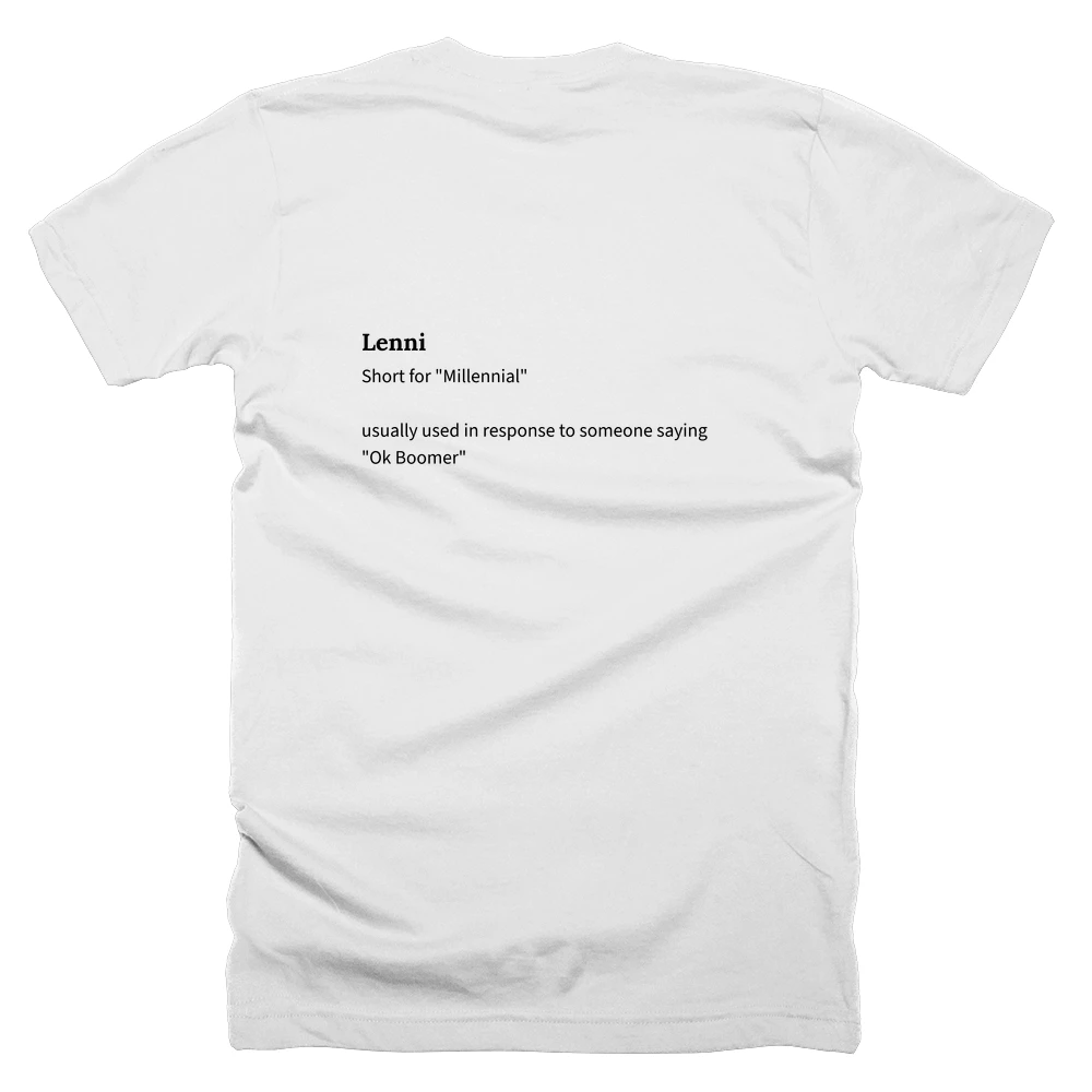 T-shirt with a definition of 'Lenni' printed on the back