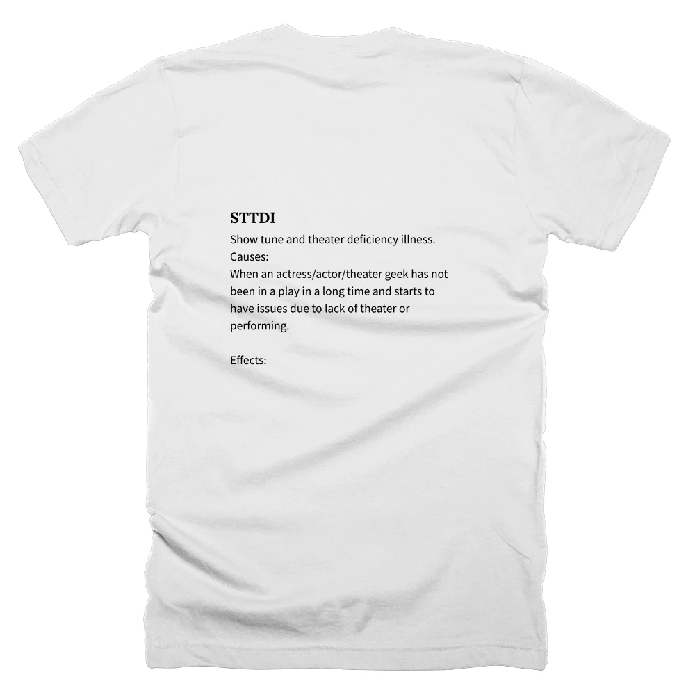 T-shirt with a definition of 'STTDI' printed on the back