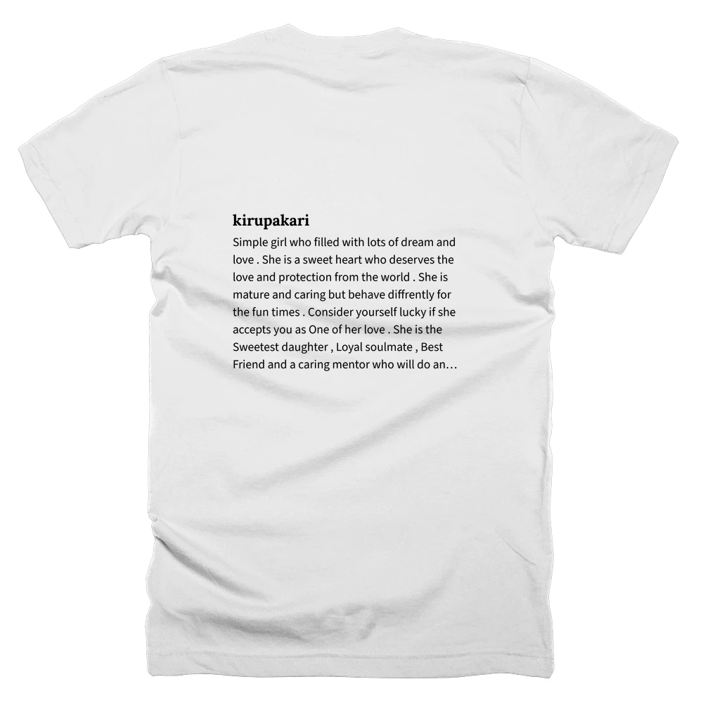 T-shirt with a definition of 'kirupakari' printed on the back