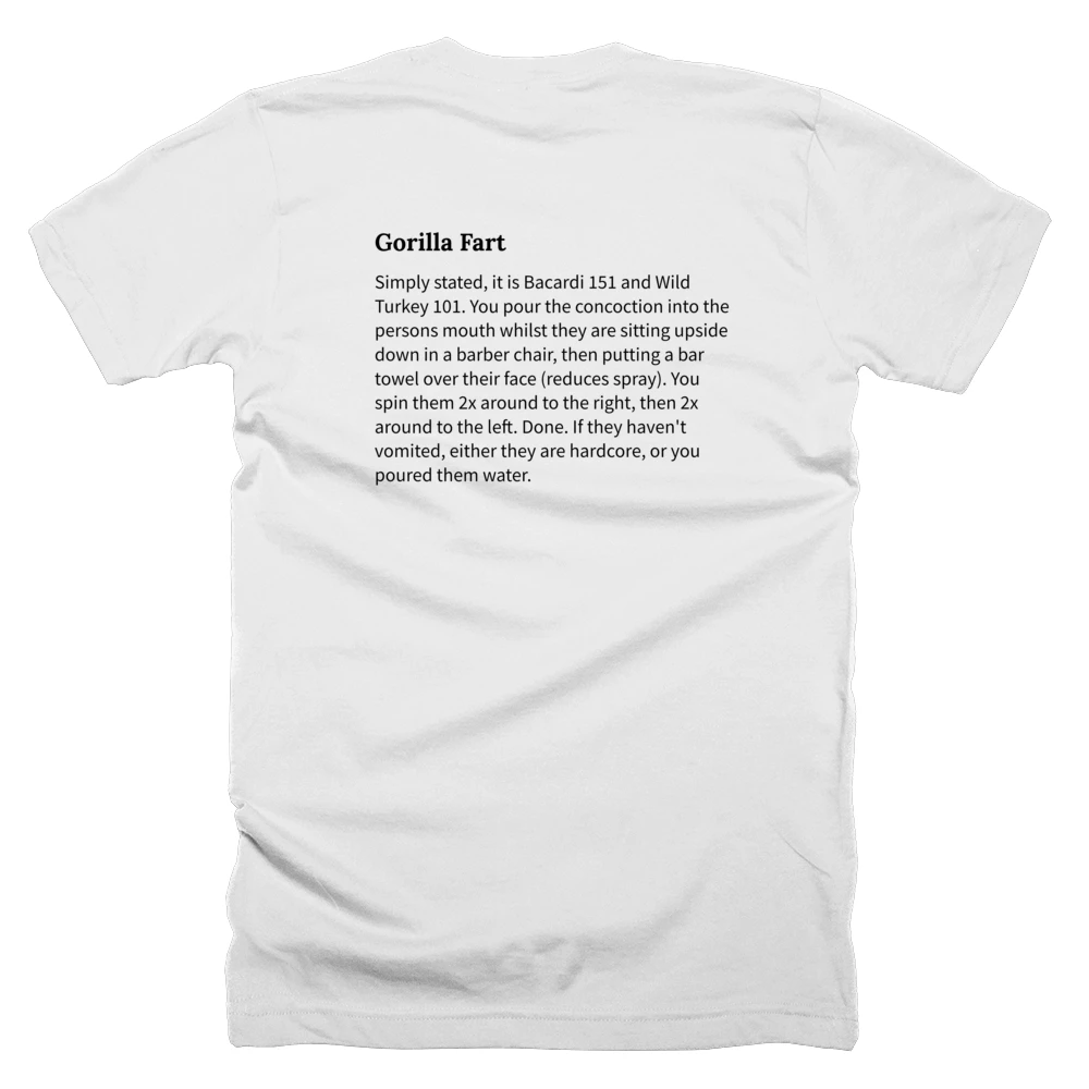 T-shirt with a definition of 'Gorilla Fart' printed on the back
