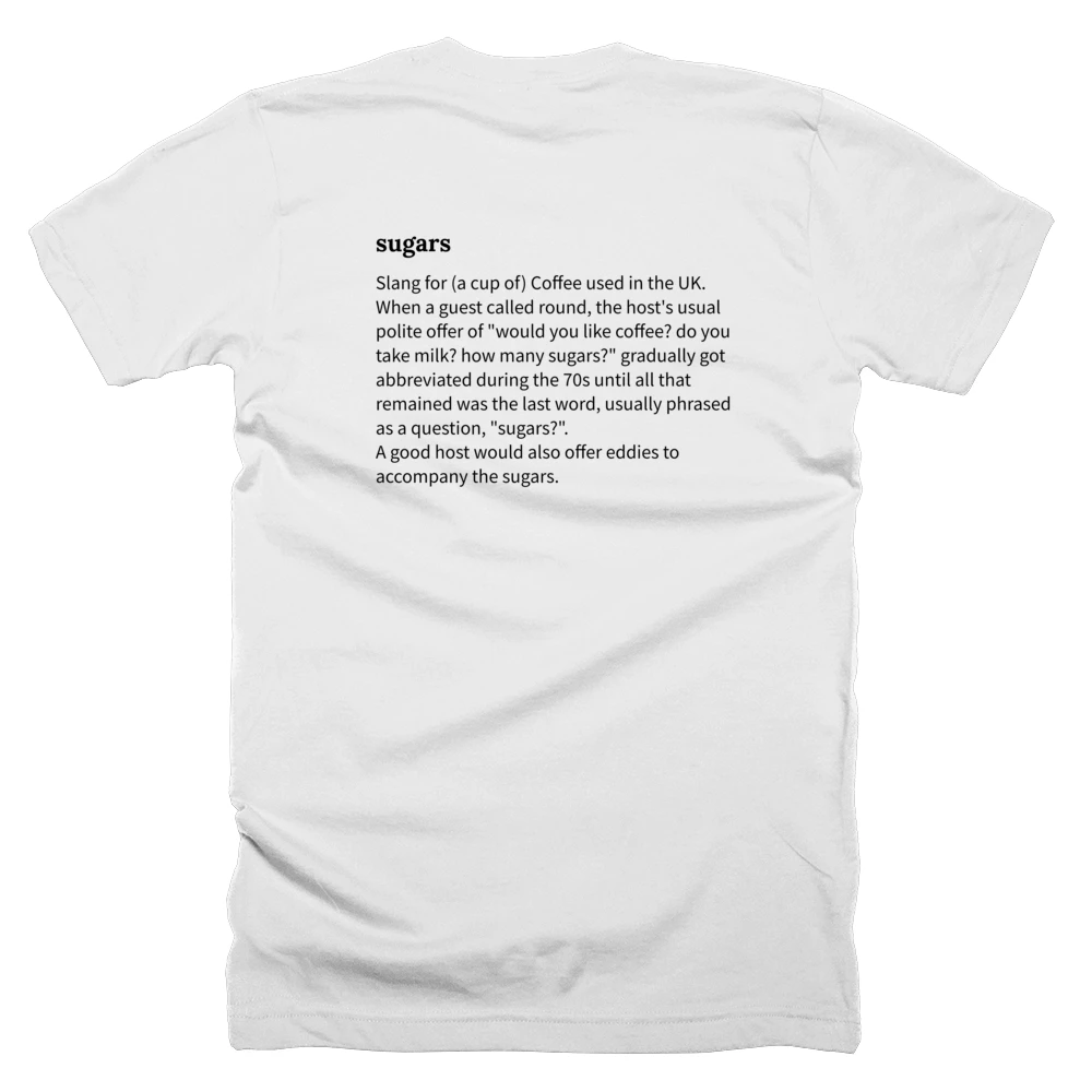 T-shirt with a definition of 'sugars' printed on the back