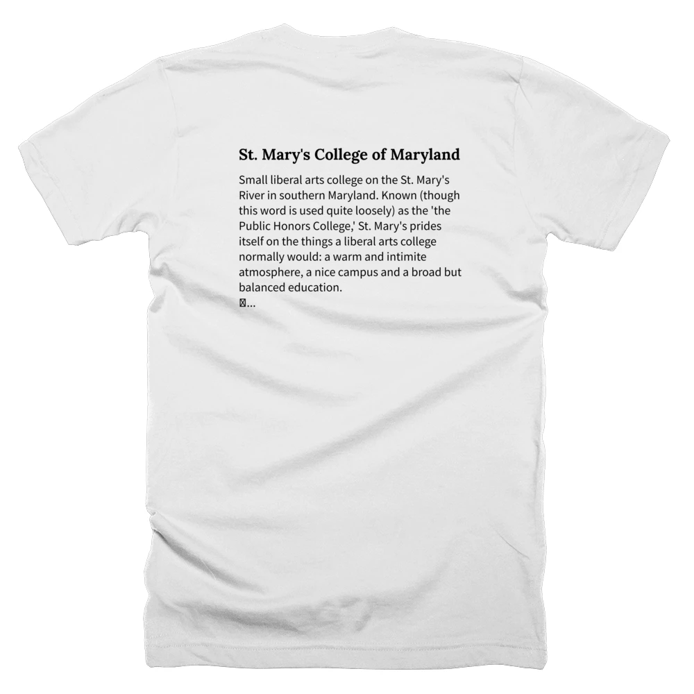 T-shirt with a definition of 'St. Mary's College of Maryland' printed on the back