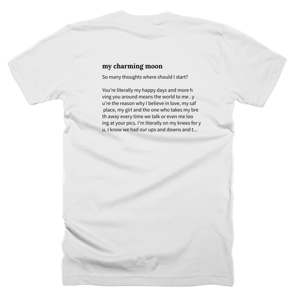 T-shirt with a definition of 'my charming moon' printed on the back