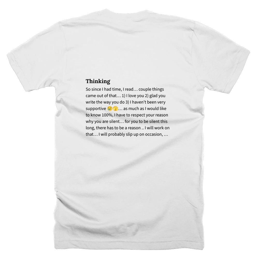T-shirt with a definition of 'Thinking' printed on the back