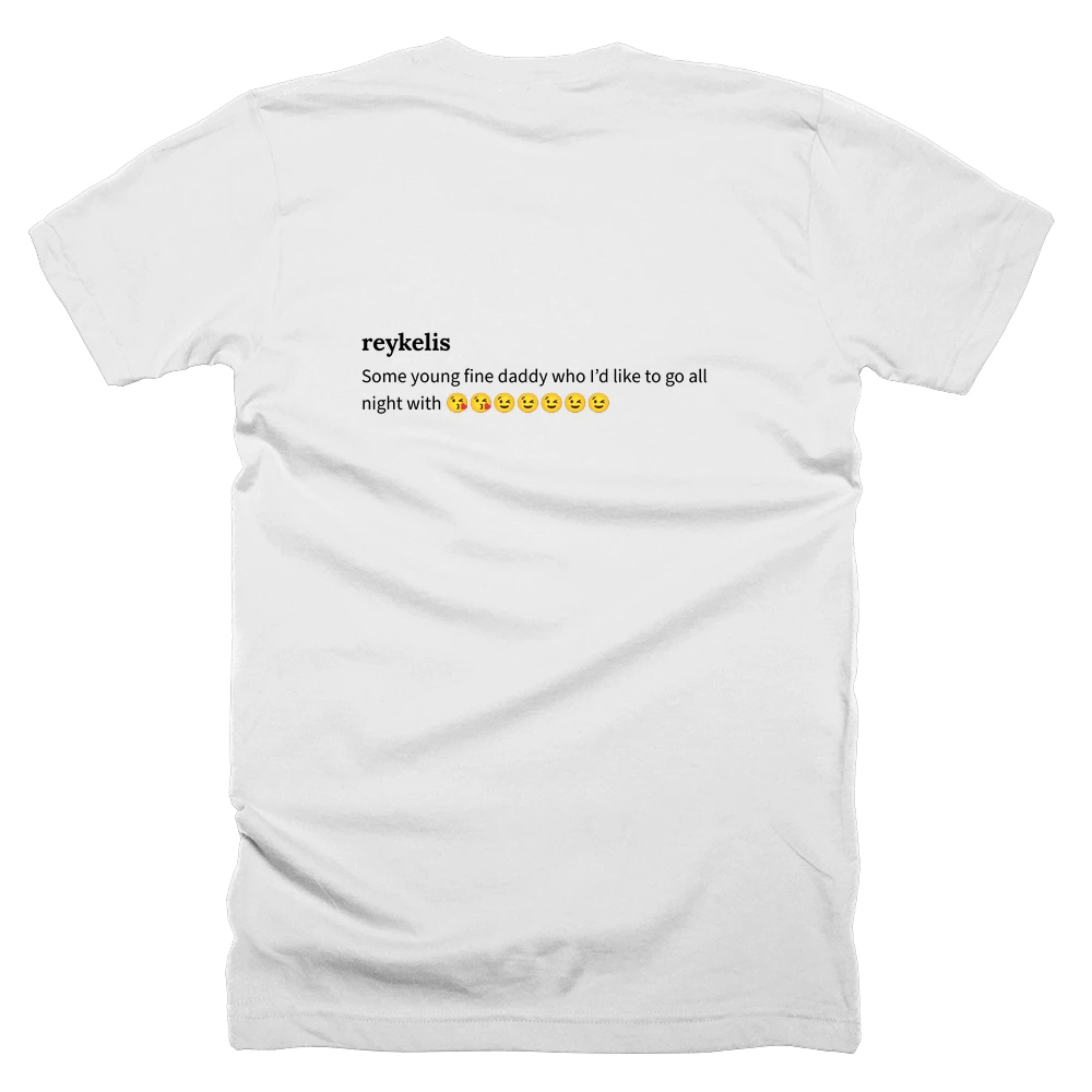 T-shirt with a definition of 'reykelis' printed on the back