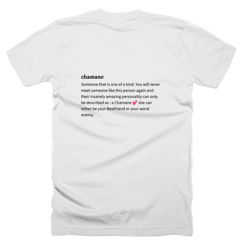 T-shirt with a definition of 'chamane' printed on the back