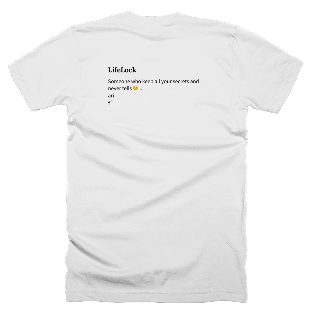 T-shirt with a definition of 'LifeLock' printed on the back