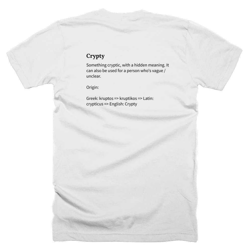 T-shirt with a definition of 'Crypty' printed on the back