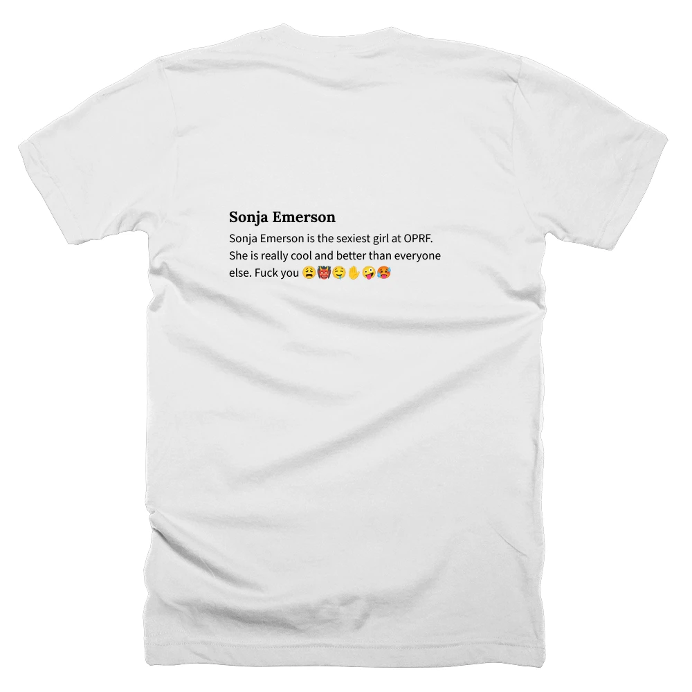 T-shirt with a definition of 'Sonja Emerson' printed on the back