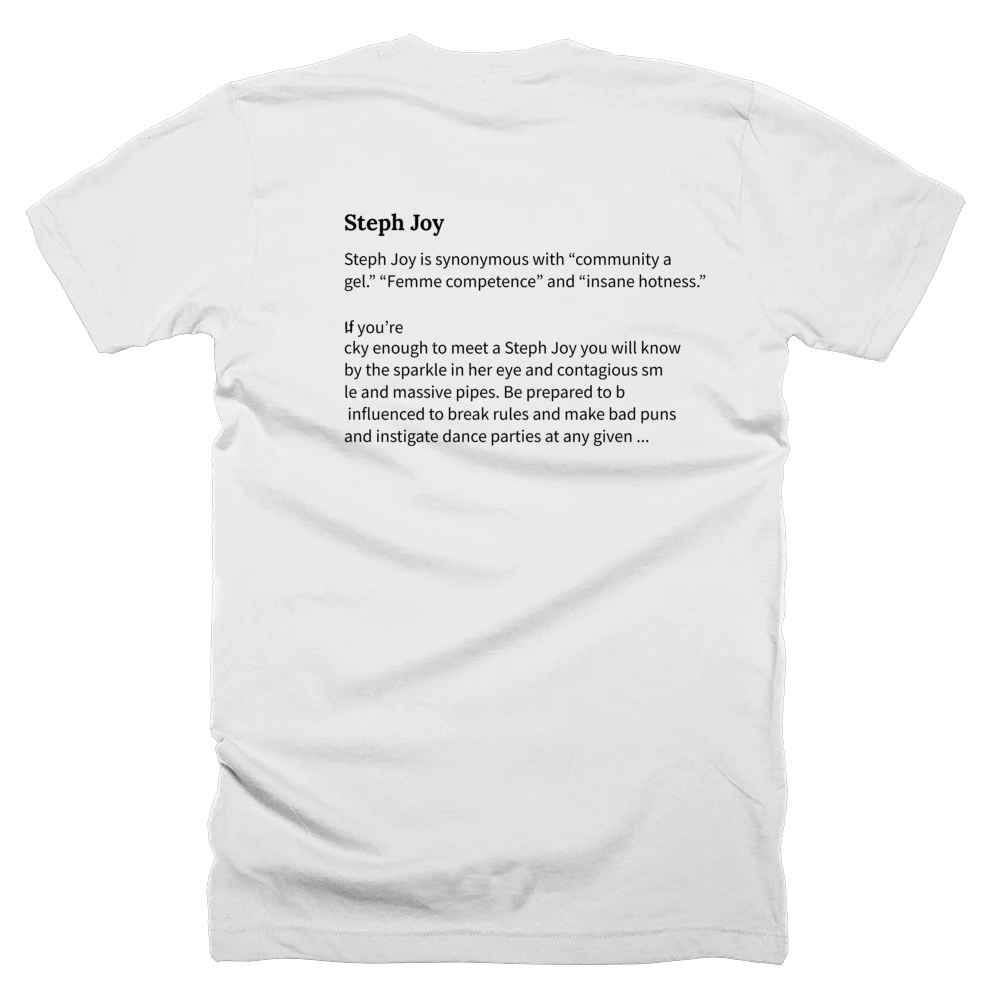 T-shirt with a definition of 'Steph Joy' printed on the back