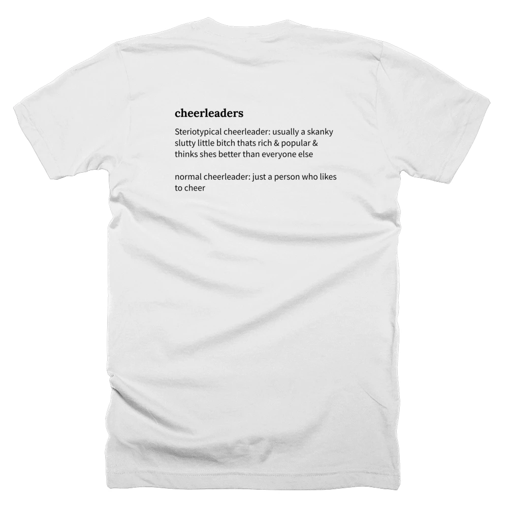 T-shirt with a definition of 'cheerleaders' printed on the back