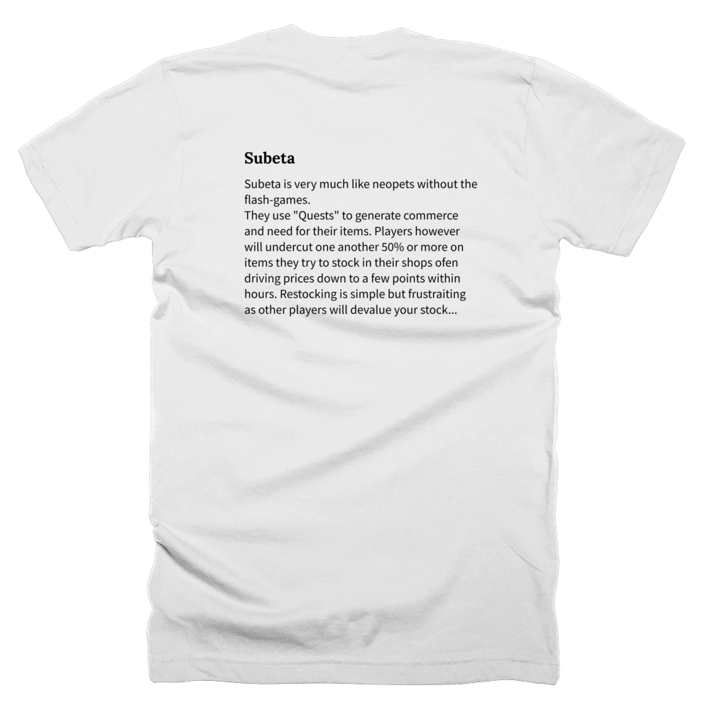 T-shirt with a definition of 'Subeta' printed on the back