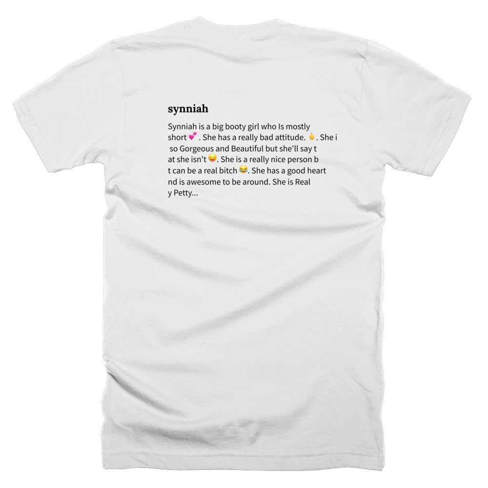 T-shirt with a definition of 'synniah' printed on the back