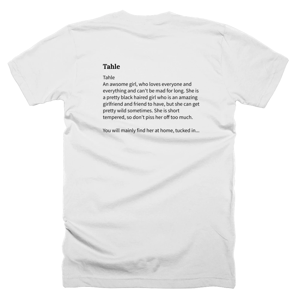 T-shirt with a definition of 'Tahle' printed on the back