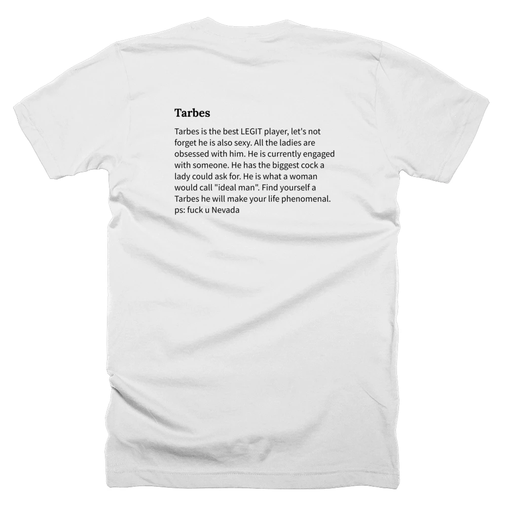 T-shirt with a definition of 'Tarbes' printed on the back