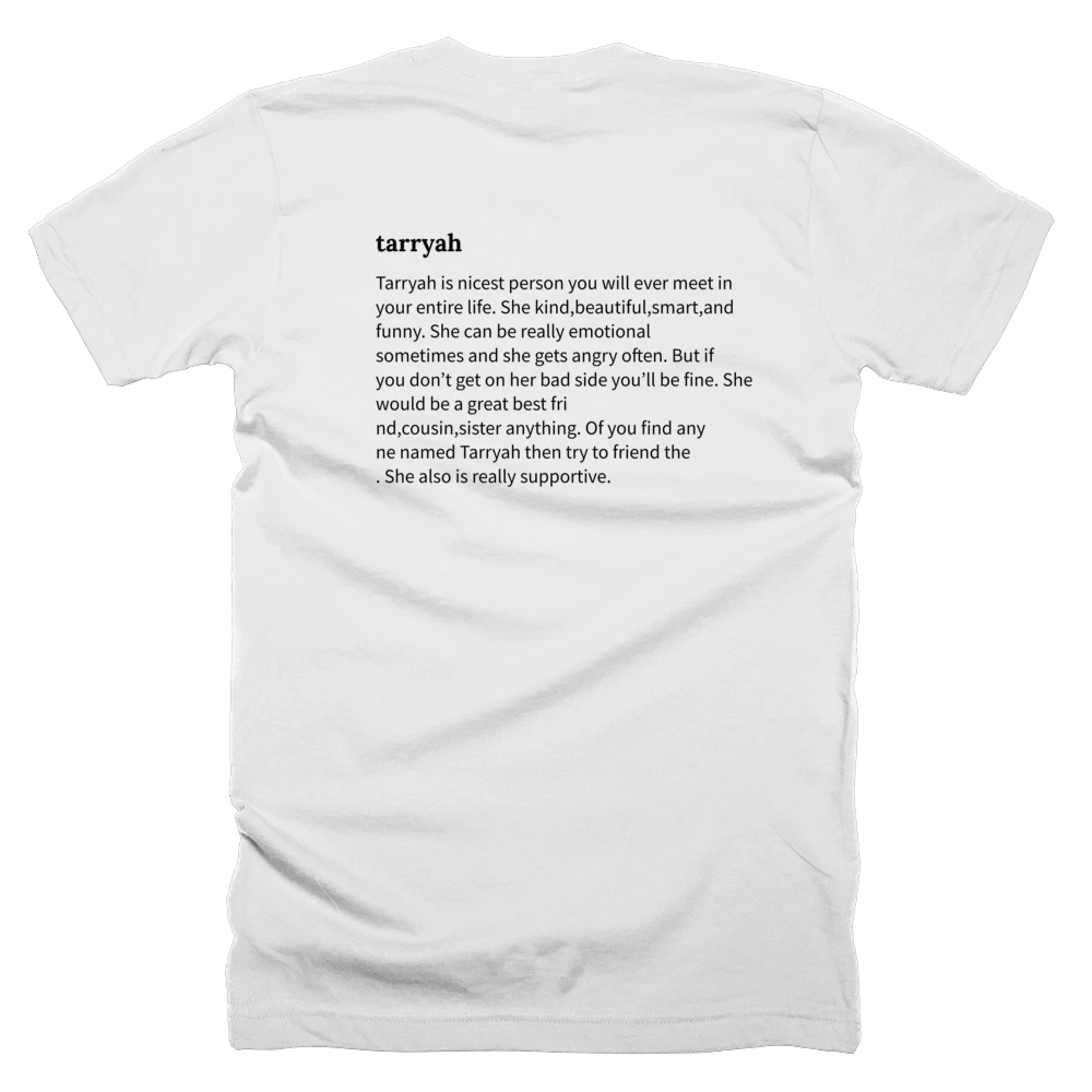 T-shirt with a definition of 'tarryah' printed on the back