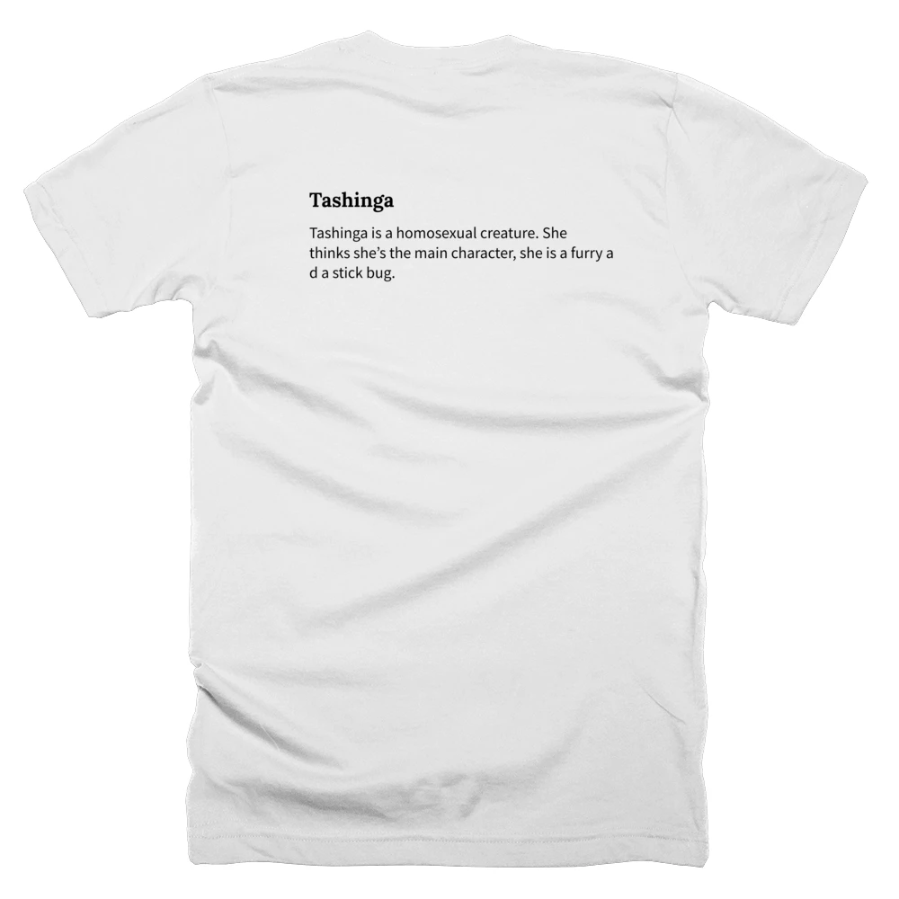 T-shirt with a definition of 'Tashinga' printed on the back