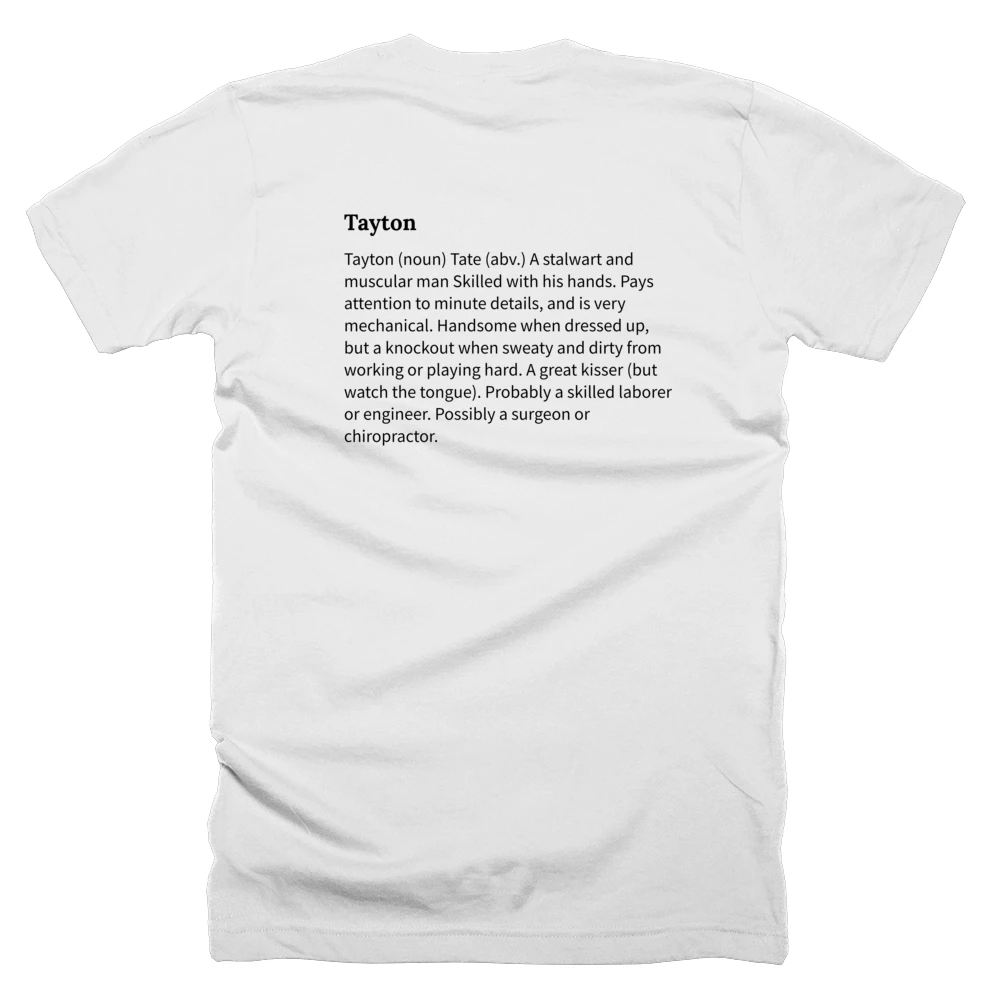 T-shirt with a definition of 'Tayton' printed on the back