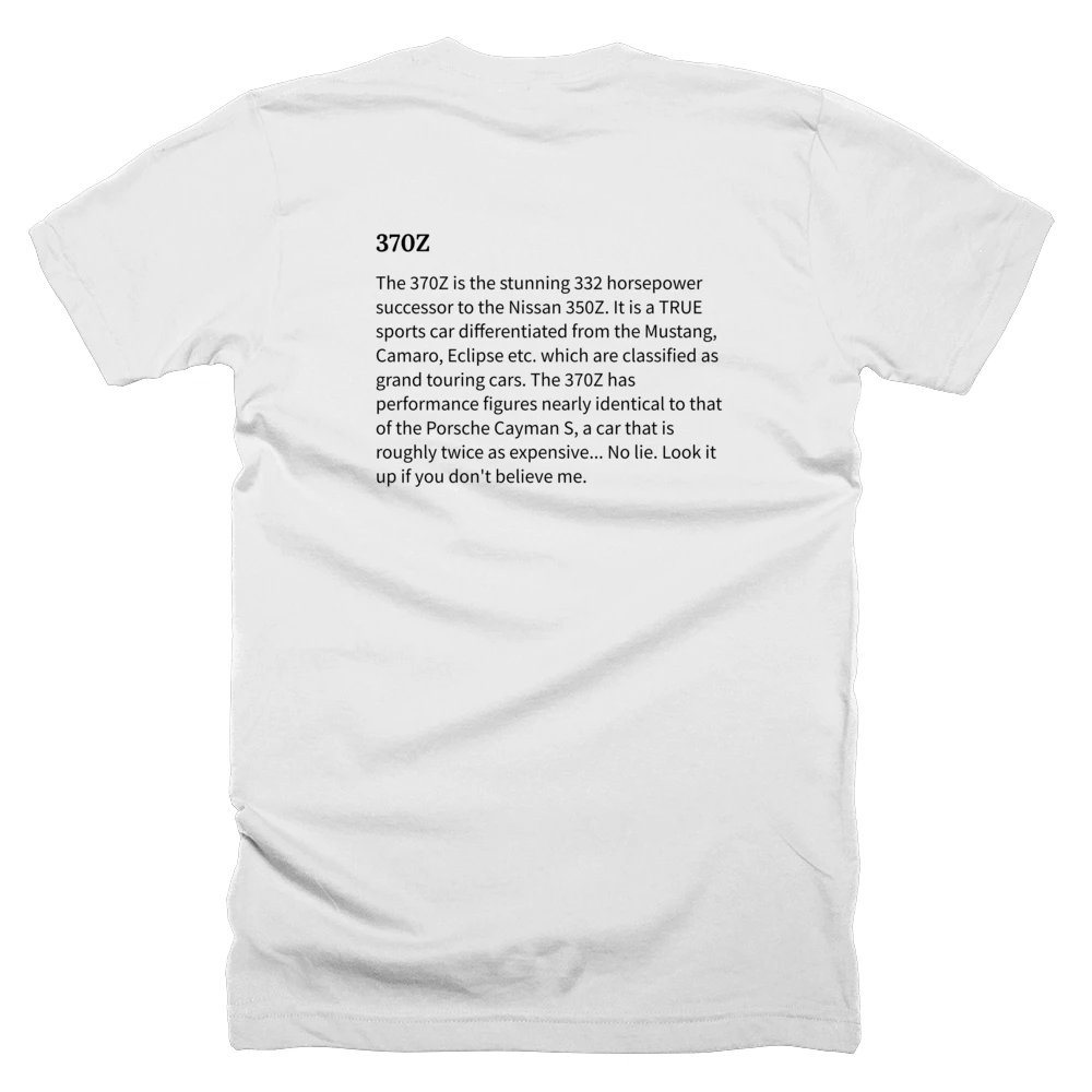 T-shirt with a definition of '370Z' printed on the back
