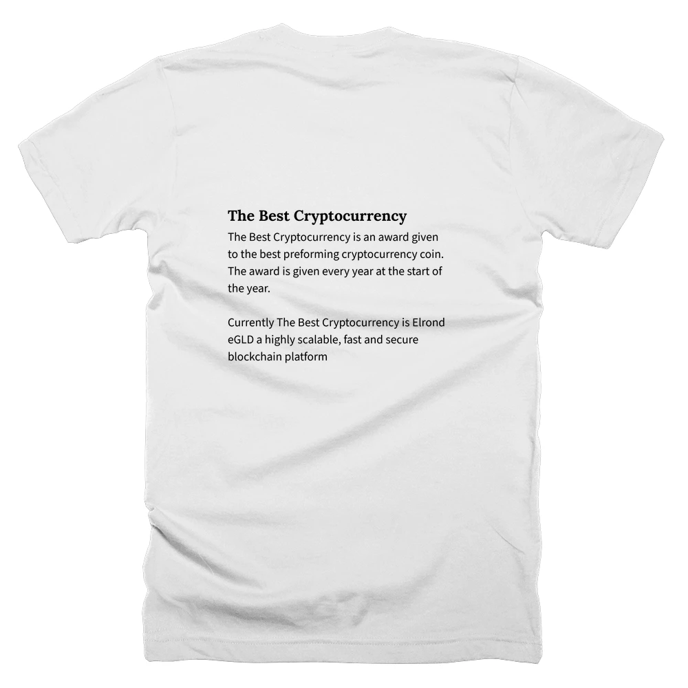 T-shirt with a definition of 'The Best Cryptocurrency' printed on the back