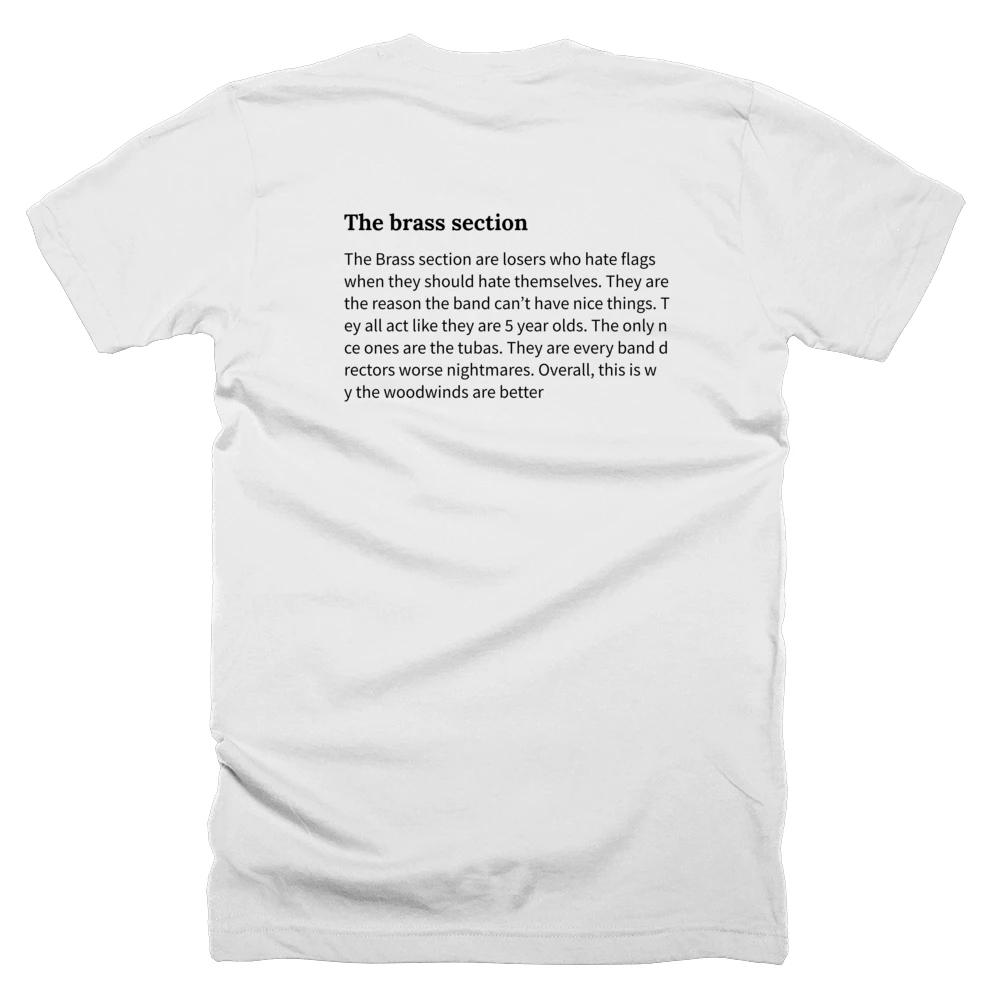 T-shirt with a definition of 'The brass section' printed on the back