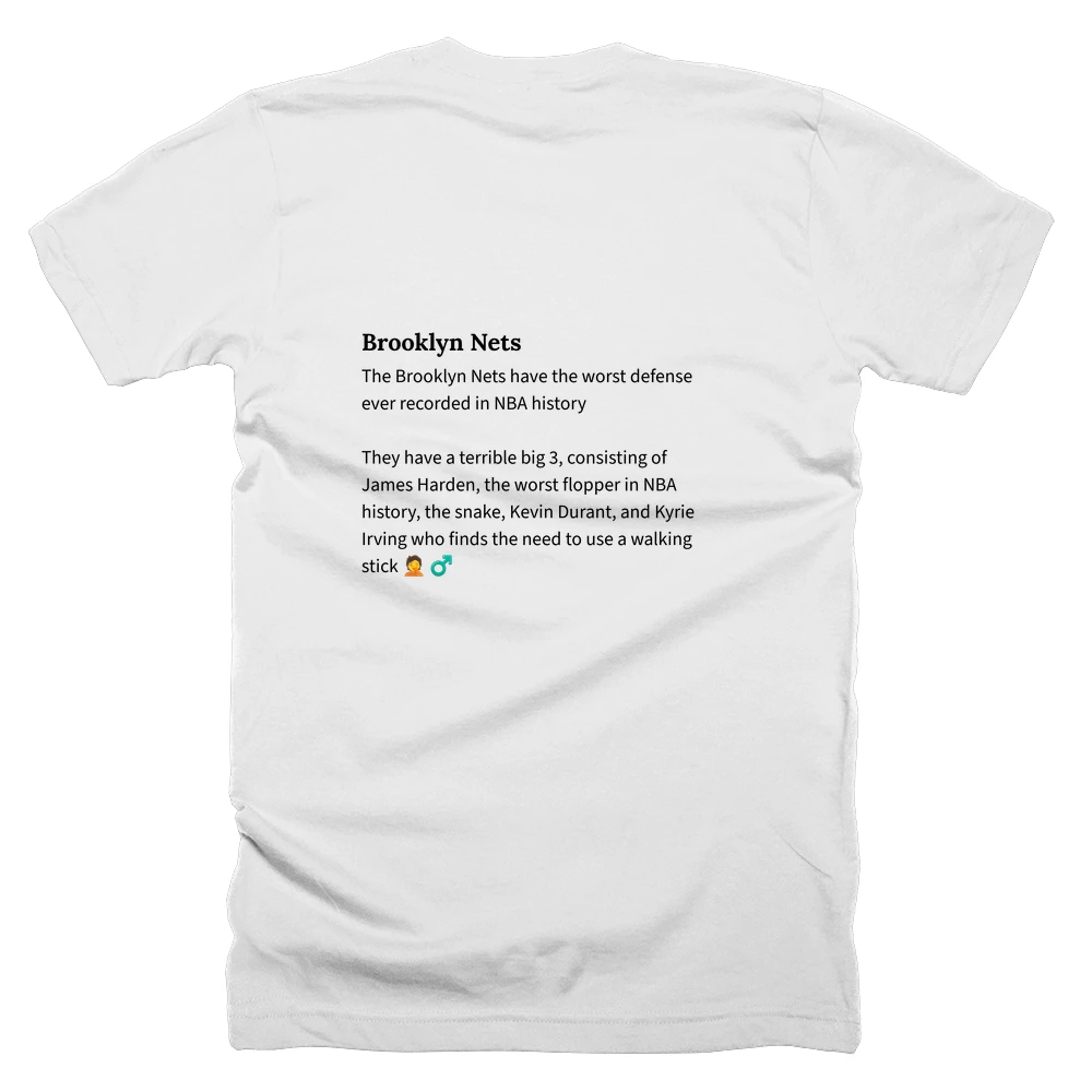 T-shirt with a definition of 'Brooklyn Nets' printed on the back