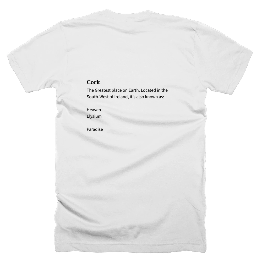 T-shirt with a definition of 'Cork' printed on the back