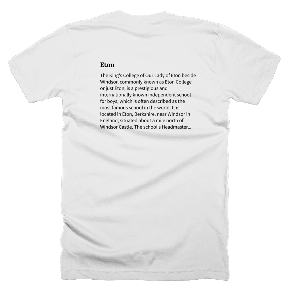 T-shirt with a definition of 'Eton' printed on the back