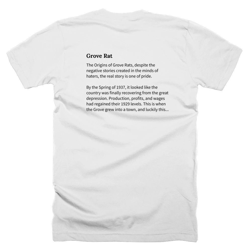 T-shirt with a definition of 'Grove Rat' printed on the back