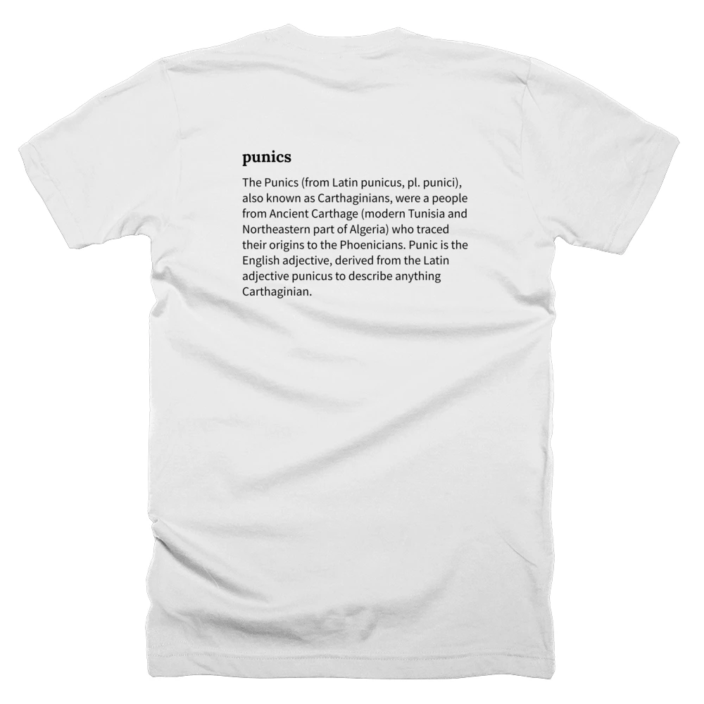 T-shirt with a definition of 'punics' printed on the back