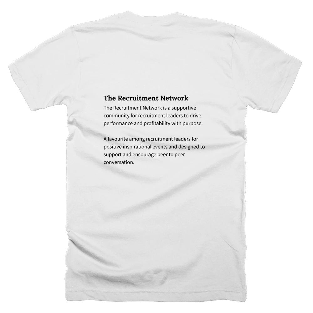T-shirt with a definition of 'The Recruitment Network' printed on the back