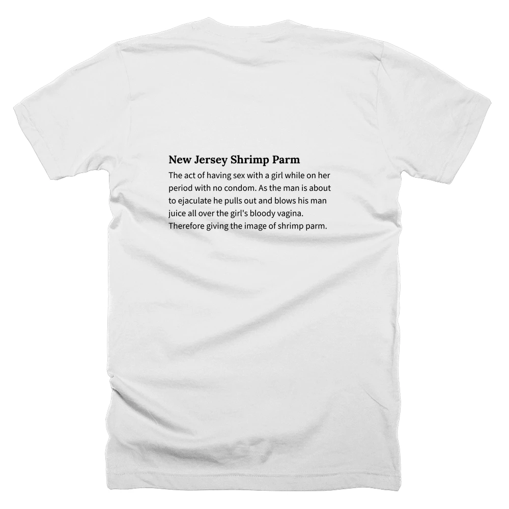 T-shirt with a definition of 'New Jersey Shrimp Parm' printed on the back