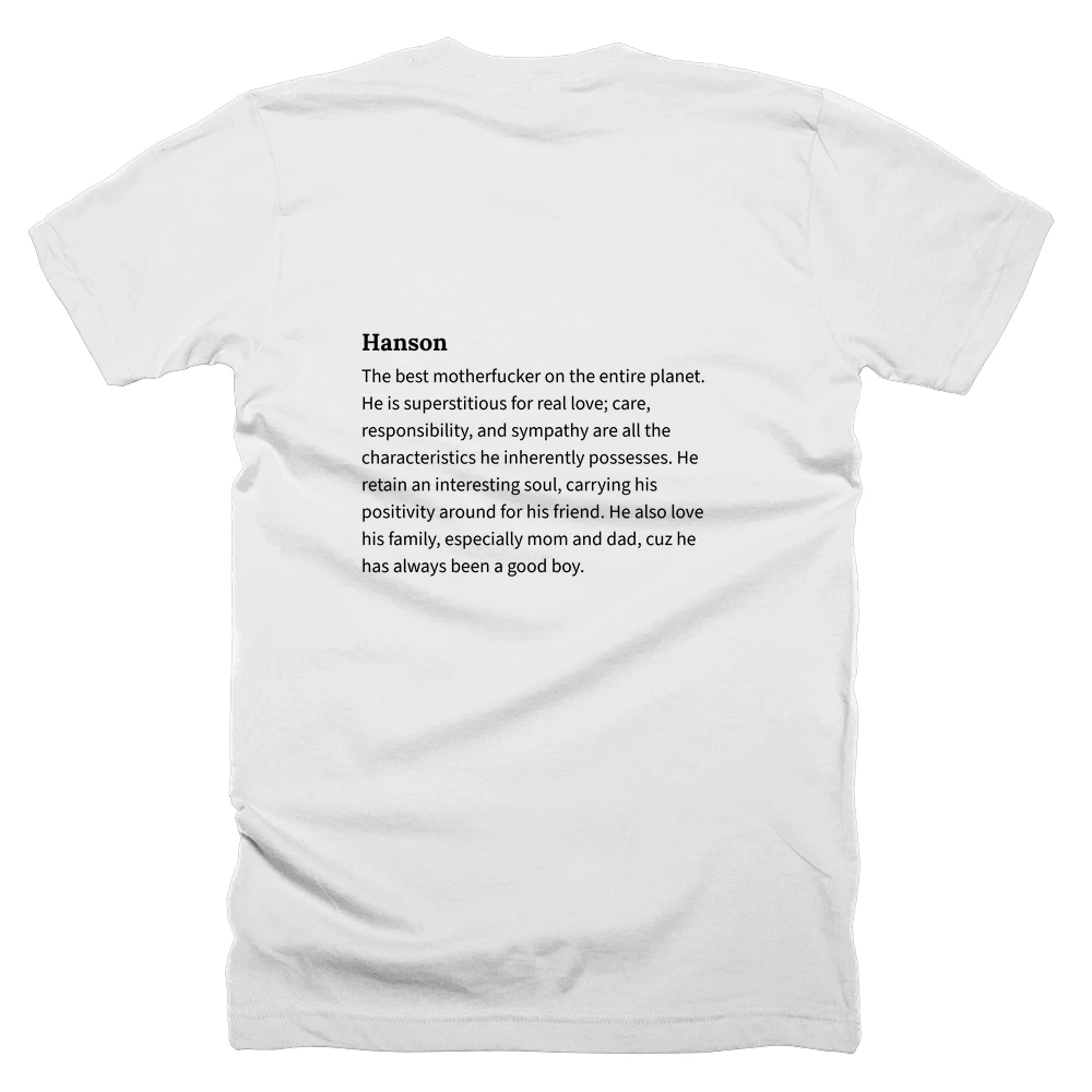 T-shirt with a definition of 'Hanson' printed on the back