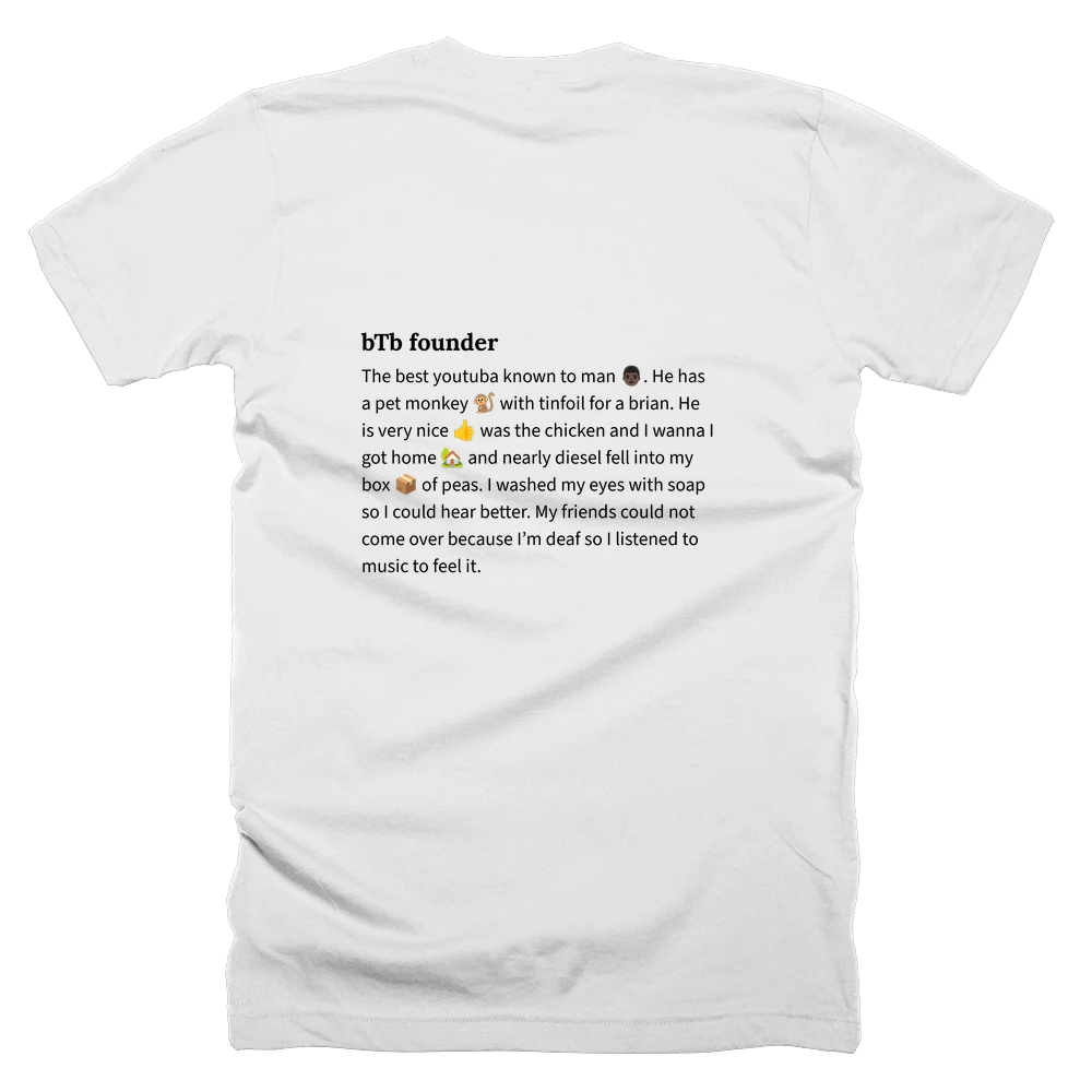 T-shirt with a definition of 'bTb founder' printed on the back