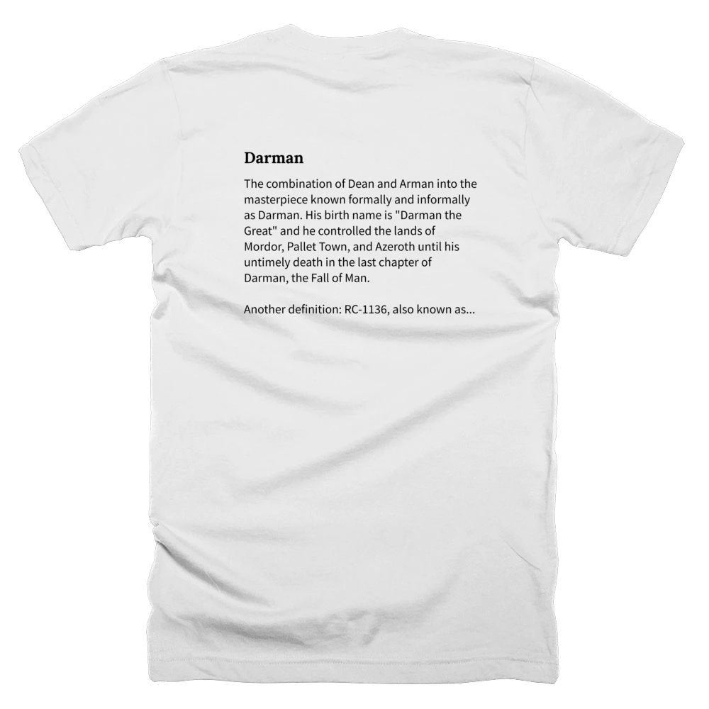 T-shirt with a definition of 'Darman' printed on the back