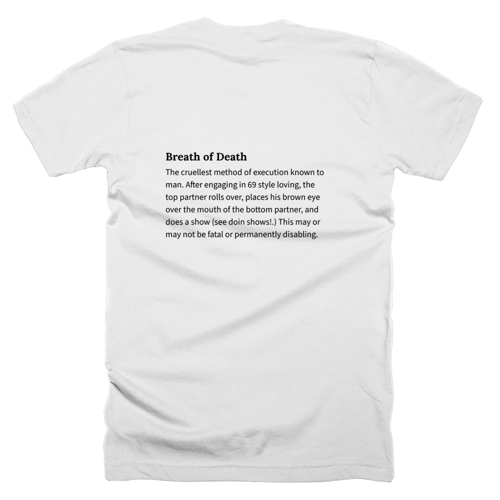 T-shirt with a definition of 'Breath of Death' printed on the back