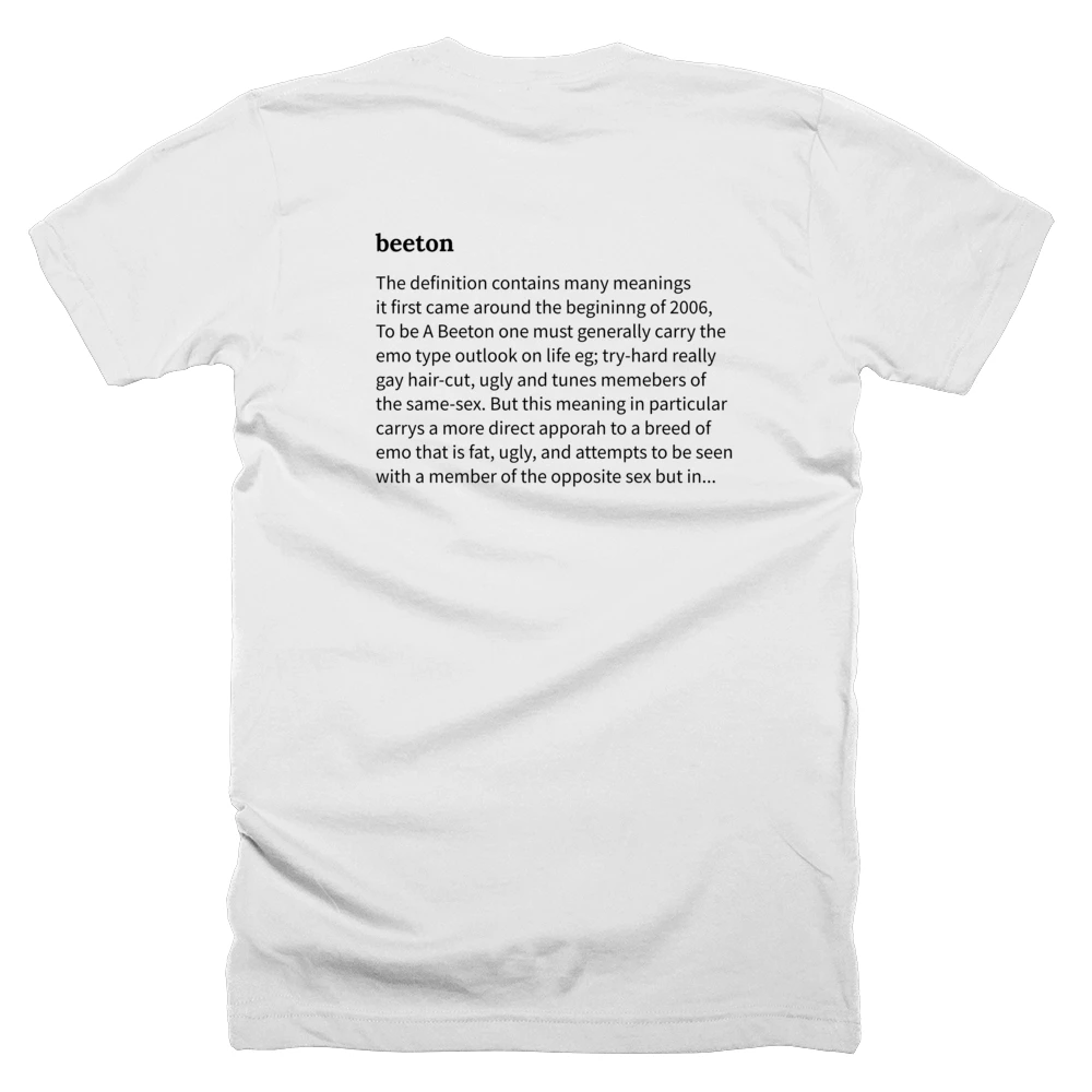 T-shirt with a definition of 'beeton' printed on the back