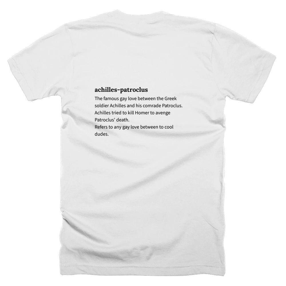T-shirt with a definition of 'achilles-patroclus' printed on the back