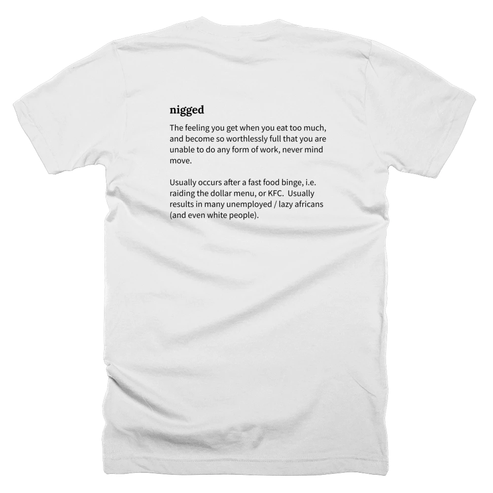 T-shirt with a definition of 'nigged' printed on the back