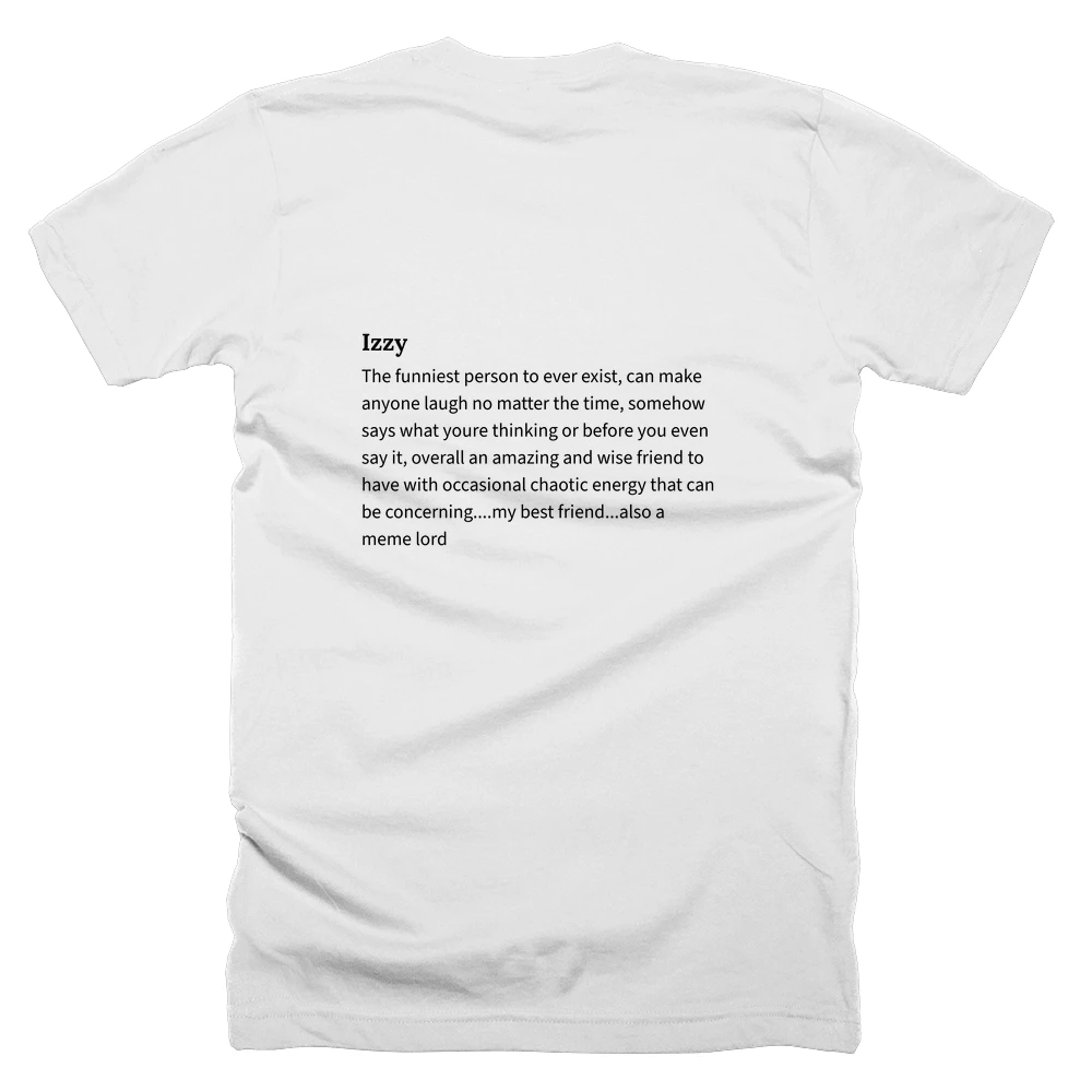 T-shirt with a definition of 'Izzy' printed on the back