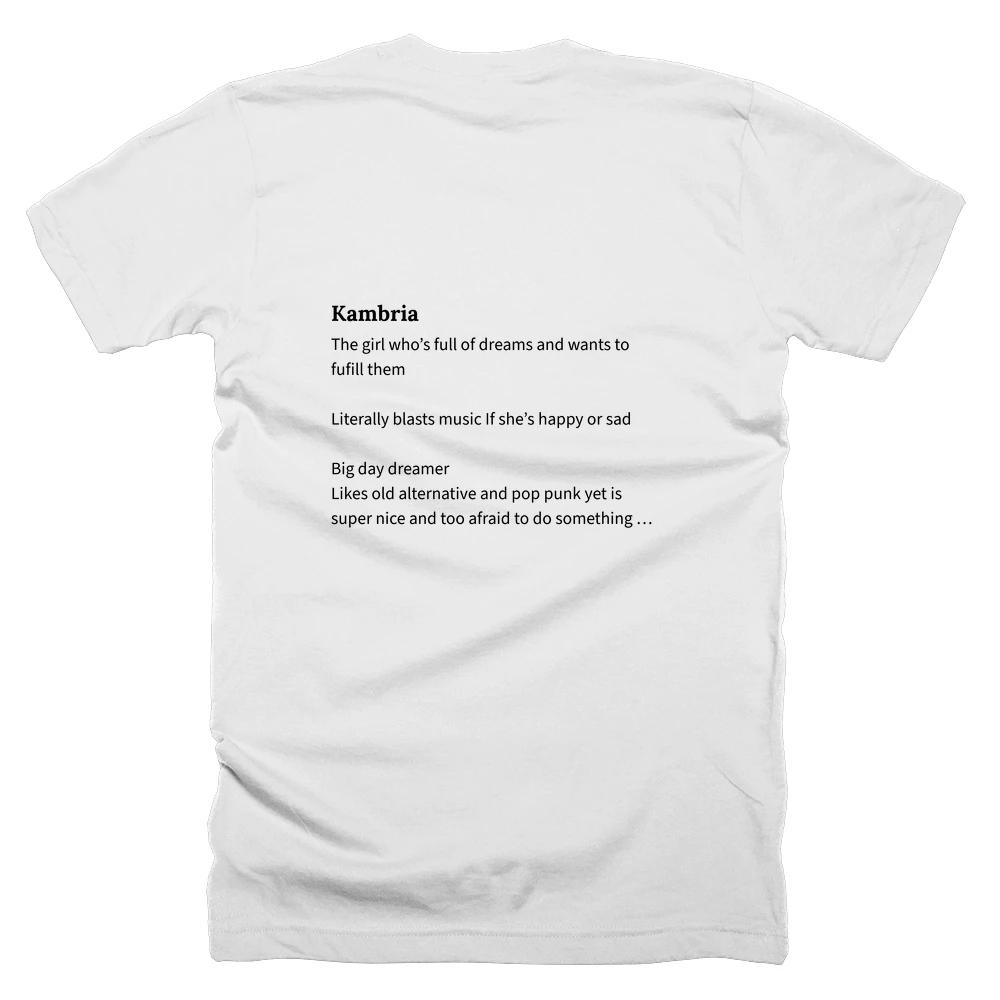 T-shirt with a definition of 'Kambria' printed on the back