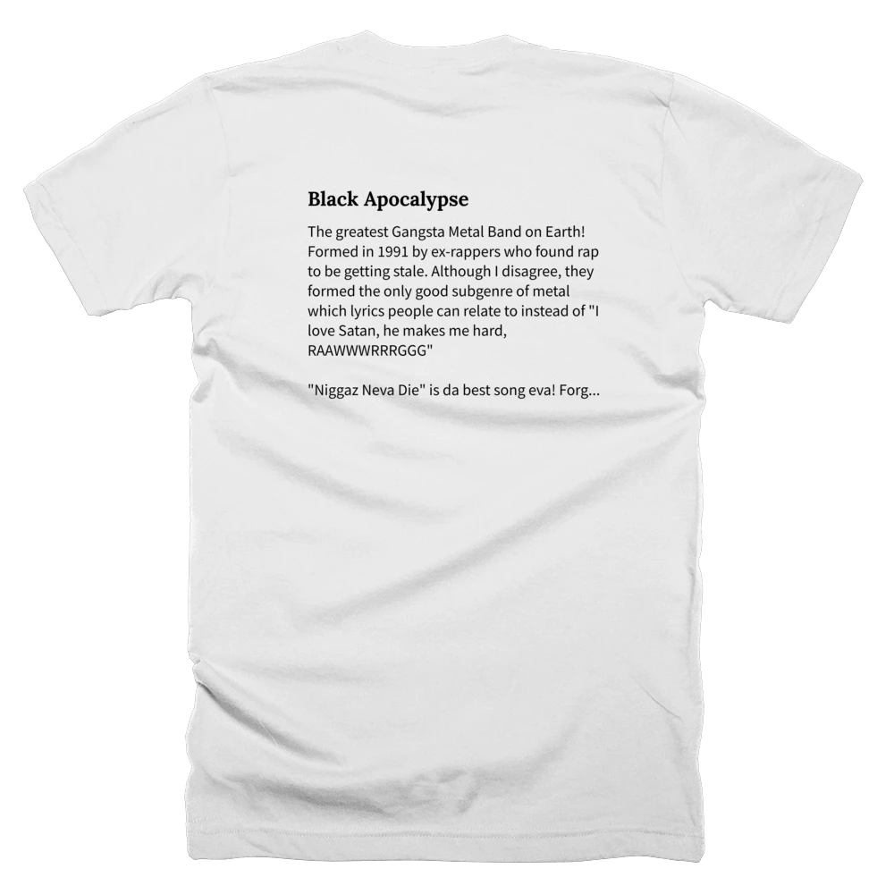 T-shirt with a definition of 'Black Apocalypse' printed on the back