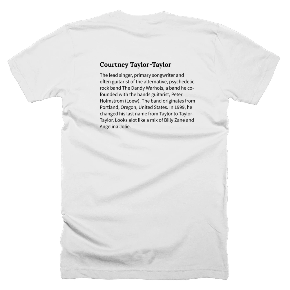 T-shirt with a definition of 'Courtney Taylor-Taylor' printed on the back