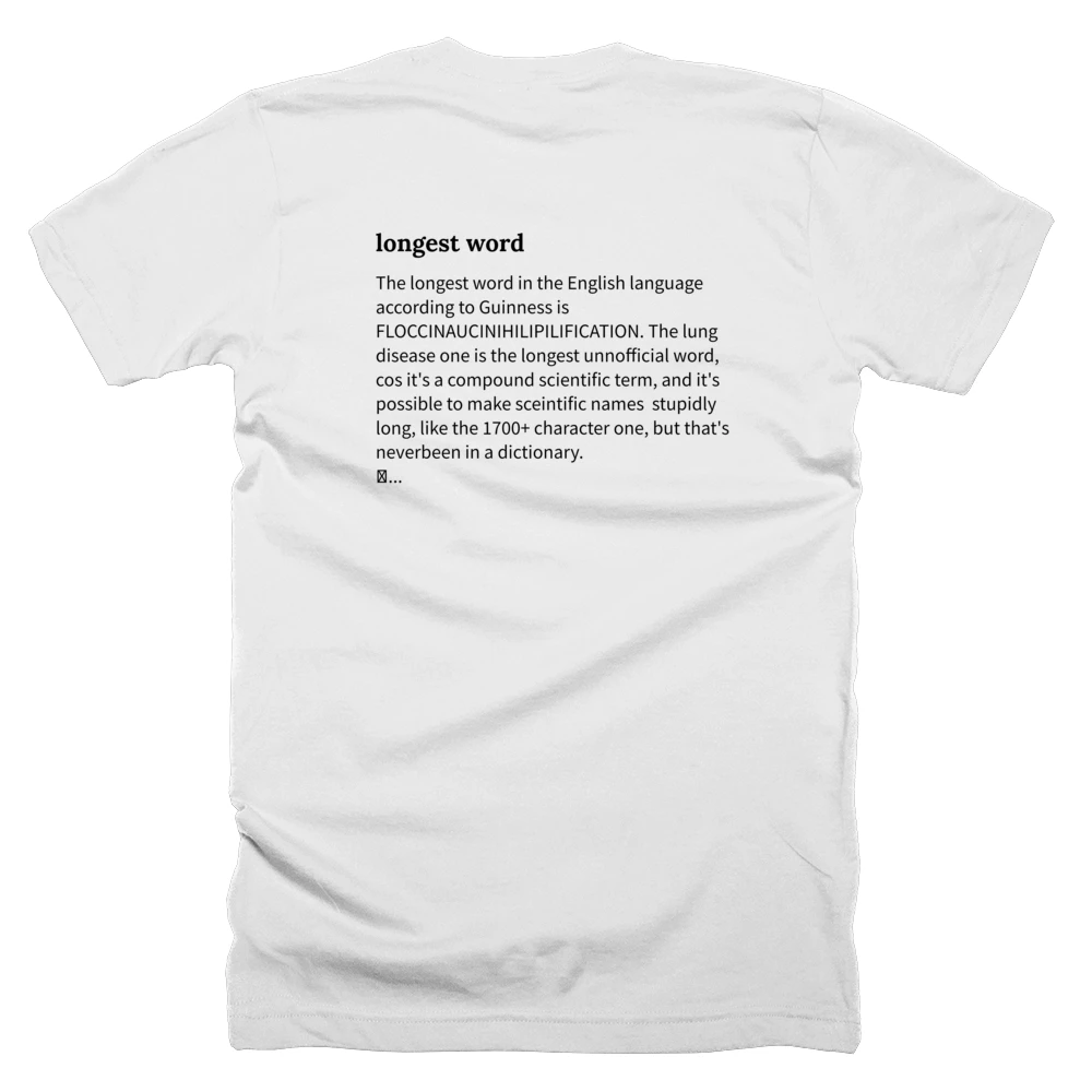 T-shirt with a definition of 'longest word' printed on the back