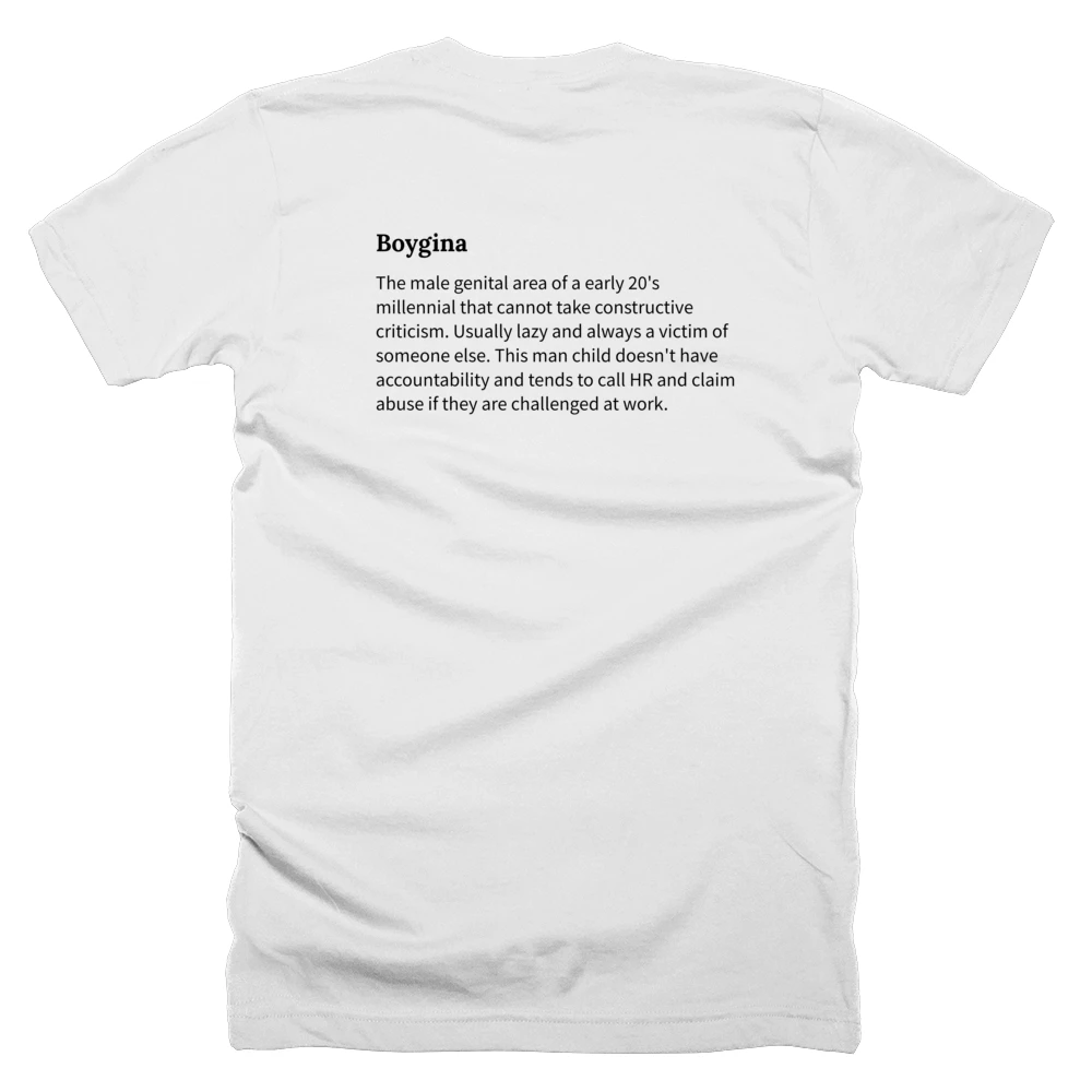 T-shirt with a definition of 'Boygina' printed on the back