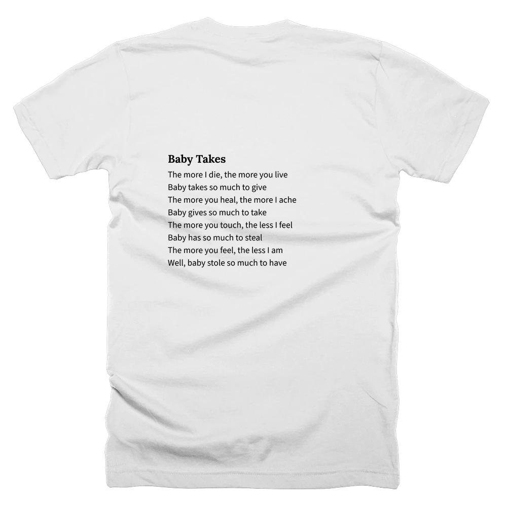 T-shirt with a definition of 'Baby Takes' printed on the back