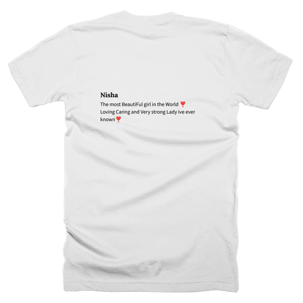T-shirt with a definition of 'Nisha' printed on the back