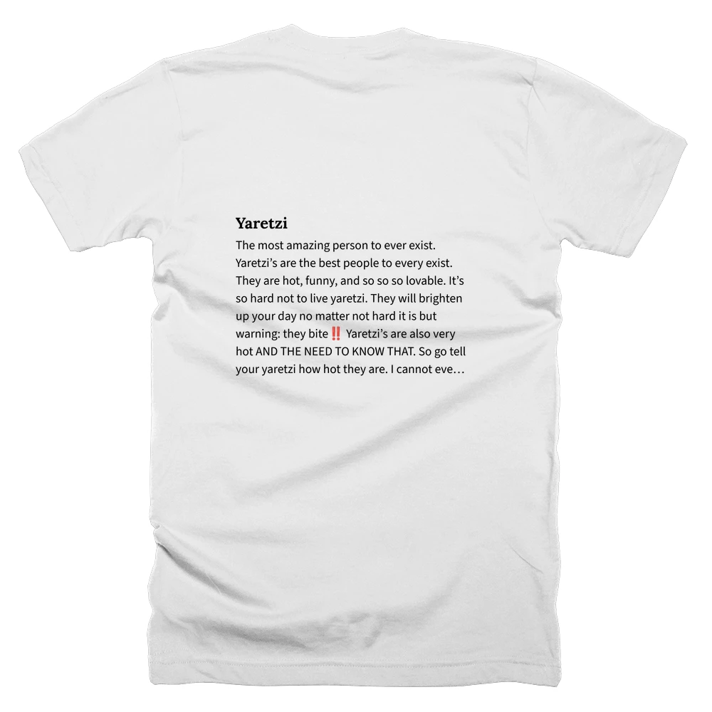 T-shirt with a definition of 'Yaretzi' printed on the back
