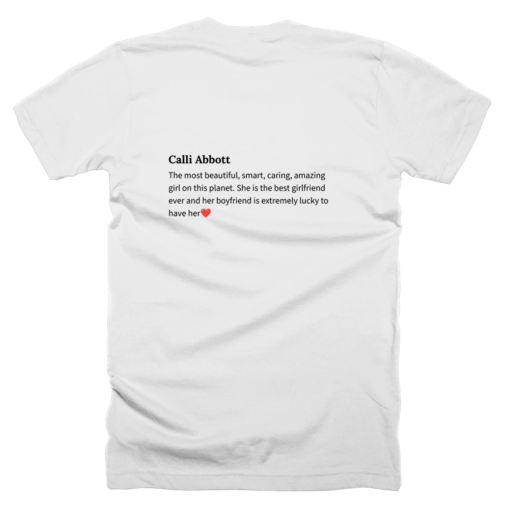 T-shirt with a definition of 'Calli Abbott' printed on the back